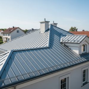 Kaip užtikrinti skardinio stogo ilgaamžiškumą ir patikimumą Švarus ir gerai prižiūrėtas skardinis stogas po saulėtu dangumi.