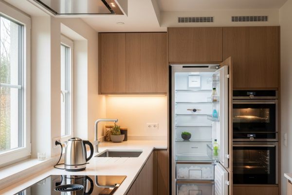 Kaip virtuvėje sumažinti elektros sąnaudas: praktiški patarimai kasdienai Šiuolaikiška virtuvė su energiją taupančiais prietaisais ir LED apšvietimu