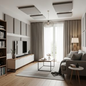 Išgelbėkite savo nervų sistemą: kaip apsisaugoti nuo nepageidaujamų aplinkos garsų namuose? Modernus kambarys su sienų garso izoliacija, kurianti tylią ir jaukią aplinką be triukšmo