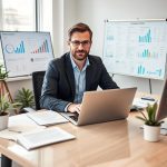 Verslo savininkas planuoja skaitmeninę strategiją siekiant didesnio matomumo internete