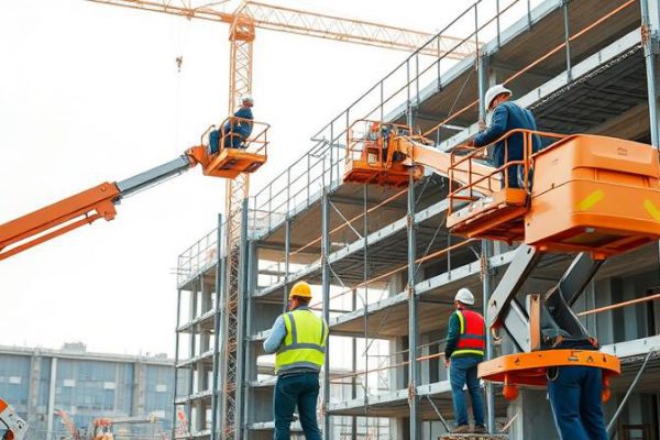 Statybinė technika aukštyje dirbantiems darbininkams statybų aikštelėje