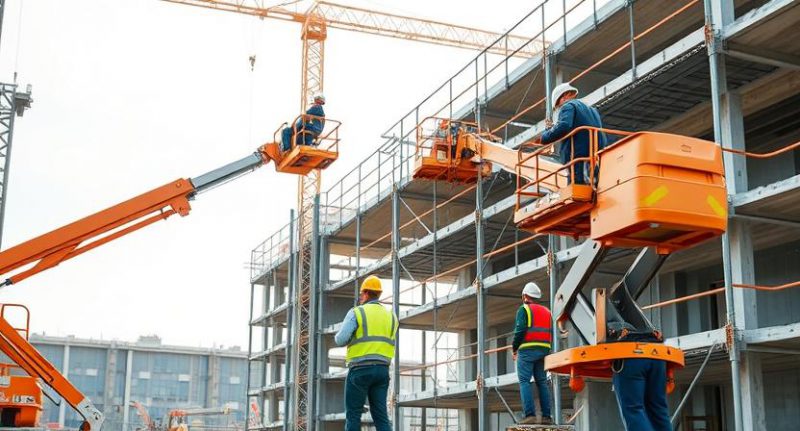 Statybinė technika aukštyje dirbantiems darbininkams statybų aikštelėje